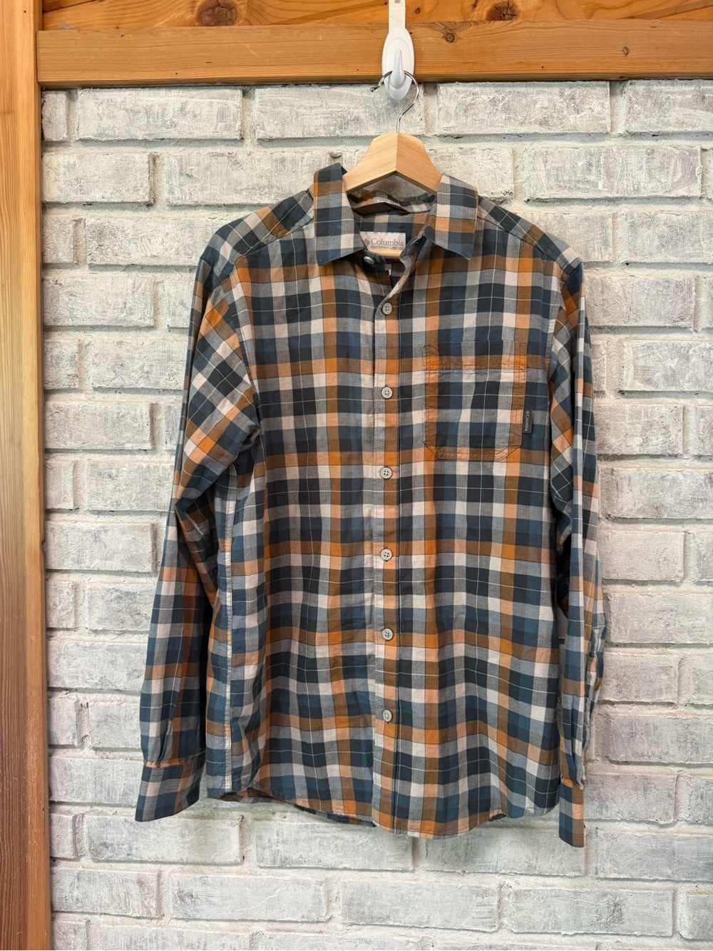 Columbia Men's Plaid Button-Down Shirt in Brown and Gray